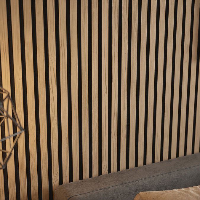 Bolzano Light Oak Slatted Wood Effect Acoustic Wall Panel 2400 x 572mm