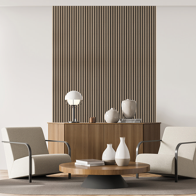 Bolzano Light Oak Slatted Wood Effect Acoustic Wall Panel 1200 x 572mm
