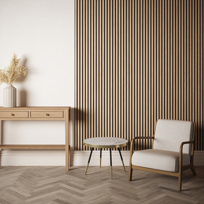 Bolzano Natural Oak Slatted Wood Effect Acoustic Wall Panel 2400 x 572mm