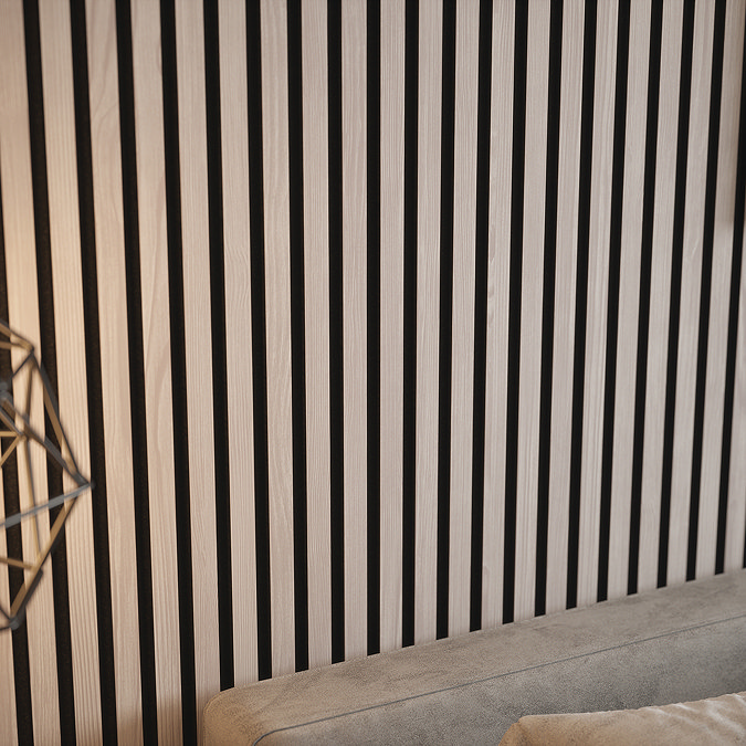 Bolzano Silver Birch Slatted Wood Effect Acoustic Wall Panel 2400 x 572mm