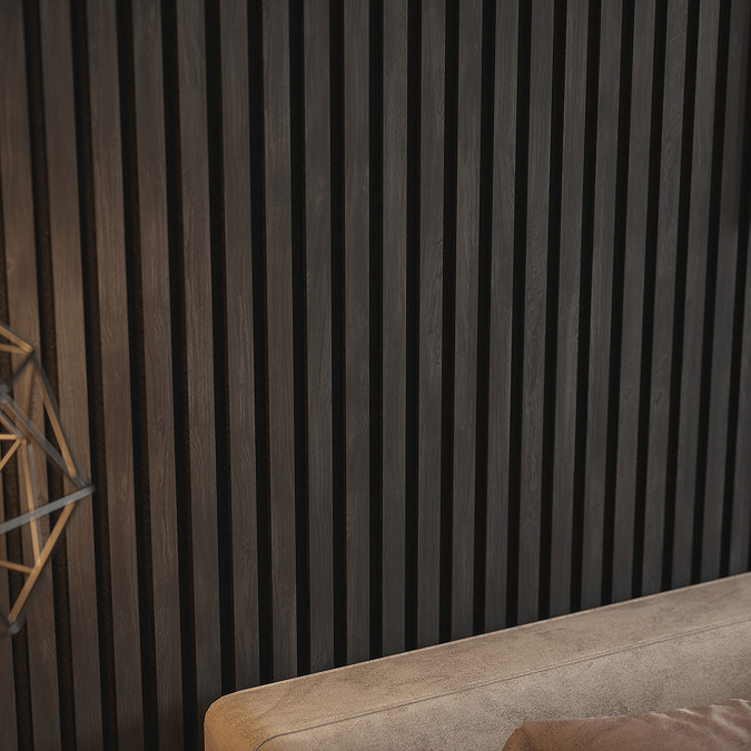 Bolzano Smoked Oak Slatted Wood Effect Acoustic Wall Panel 2400 x 572mm