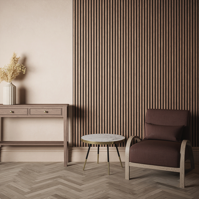Bolzano Walnut Slatted Wood Effect Acoustic Wall Panel 2400 x 572mm