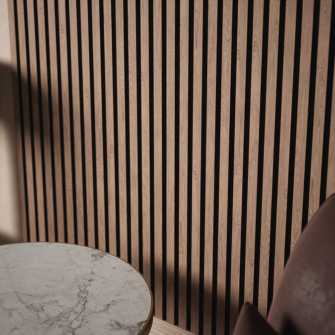 Bolzano Walnut Slatted Wood Effect Acoustic Wall Panel 2400 x 572mm