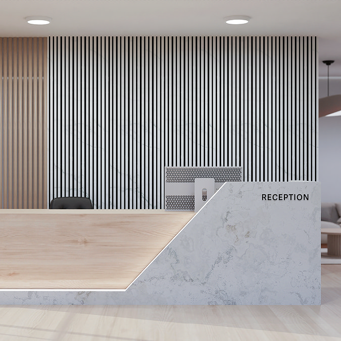 Bolzano White Marble Slatted Wood Effect Acoustic Panel 2400 x 600mm