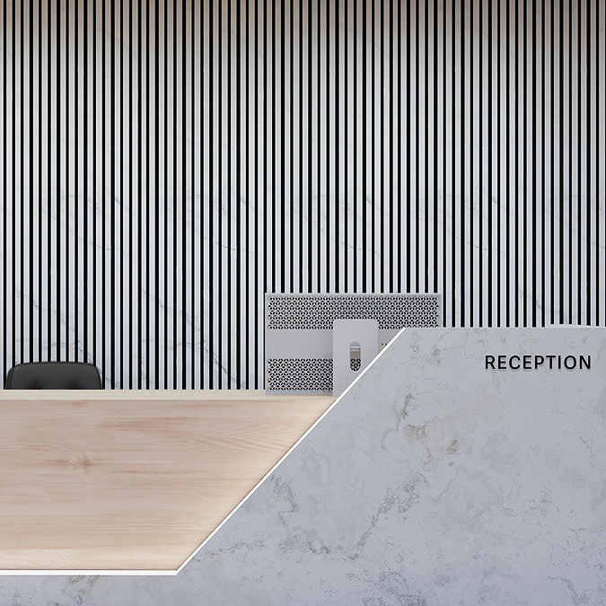 Bolzano White Marble Slatted Wood Effect Acoustic Panel 2400 x 600mm