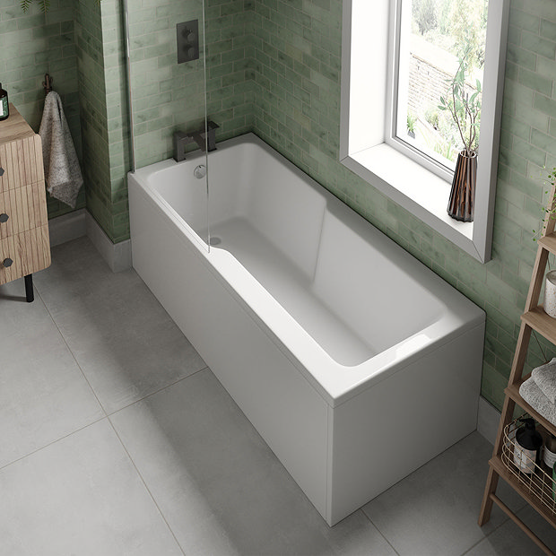 Bordo Single Ended Bath 1700 x 750mm with Brushed Brass Hinged Square Bath Screen  Profile Large Ima