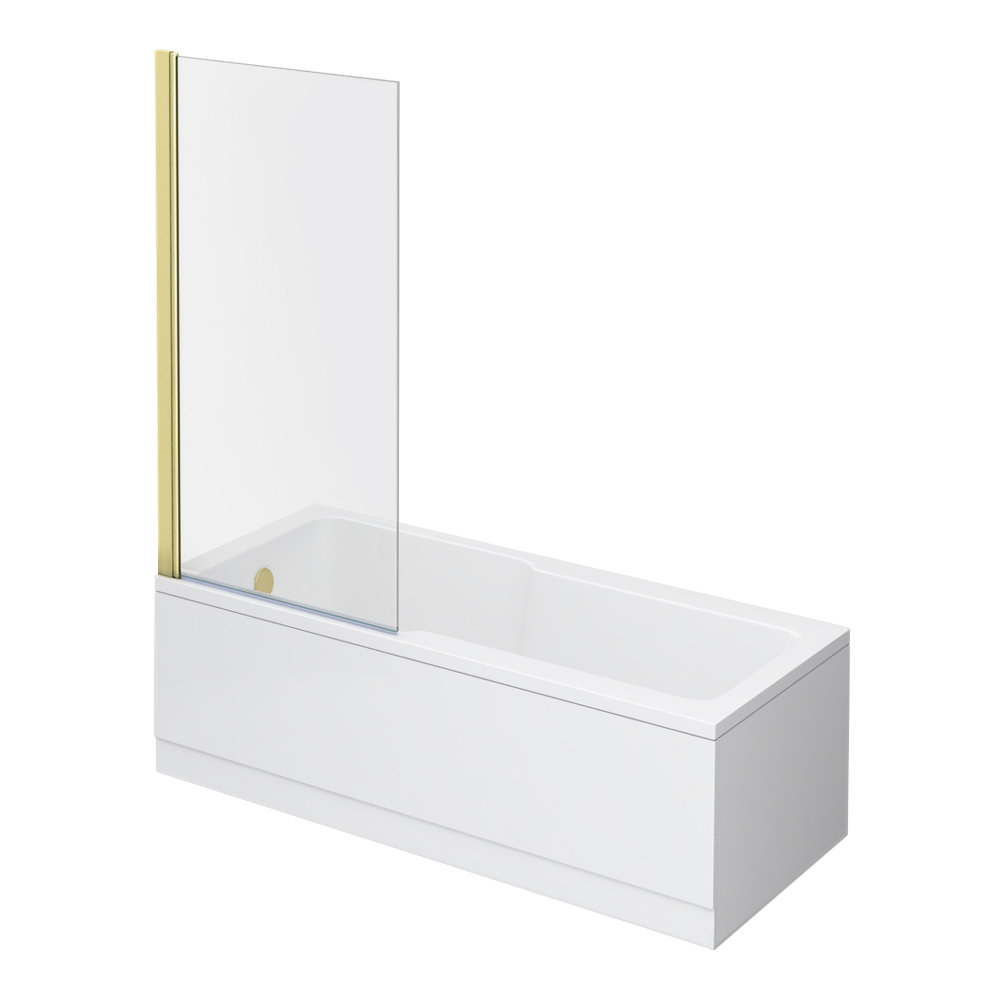 Bordo Single Ended Bath 1700 x 750mm with Brushed Brass Hinged Square Bath Screen Large Image
