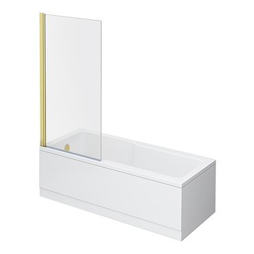 Bordo Single Ended Bath 1700 x 750mm with Brushed Brass Hinged Square Bath Screen  Profile Large Ima