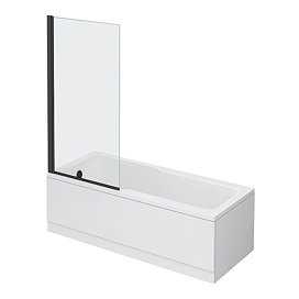 Bordo Single Ended Bath 1700 x 750mm with Matt Black Hinged Square Bath Screen Large Image