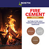 Bostik Cementone Fire Cement suitability graphic showing use on brickwork, concrete, and clayware surfaces.