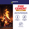 Bostik Cementone Fire Cement graphic highlighting high heat resistance up to 1400°C and smoke-tight joint performance.