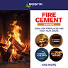 Bostik Cementone Fire Cement application graphic showing suitability for fire backs, chimney linings, internal flue pipes, and solid fuel heaters.