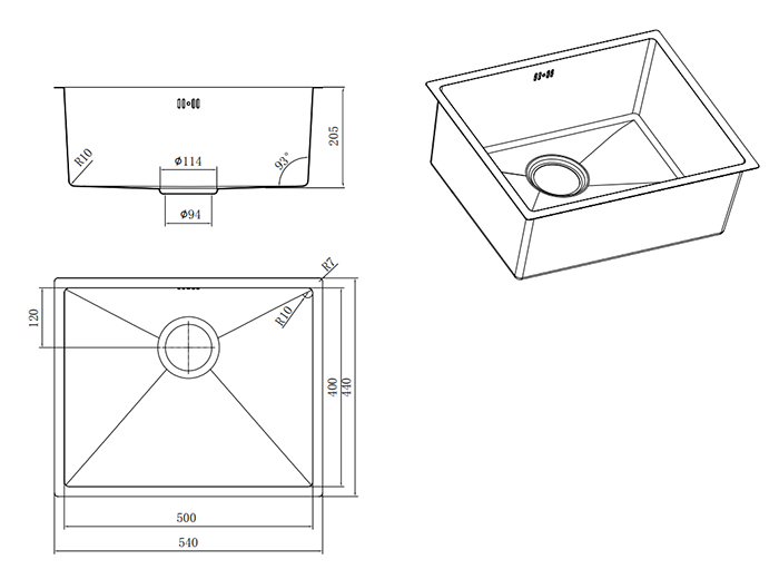 Bower 1.0 Bowl Brushed Brass Undermount Stainless Steel Kitchen Sink + Waste (540 x 440mm)