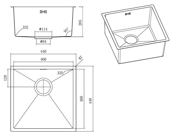 Bower 440 x 440 Brushed Brass 1.0 Bowl Undermount Stainless Steel Kitchen Sink incl. Basket Strainer Waste