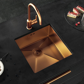 Venice 1.0 Bowl Brushed Copper Inset or Undermount Stainless Steel Kitchen Sink + Waste Large Image