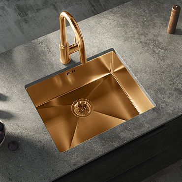 Bower 1.0 Bowl Brushed Copper Undermount Stainless Steel Kitchen Sink + Waste (540 x 440mm)