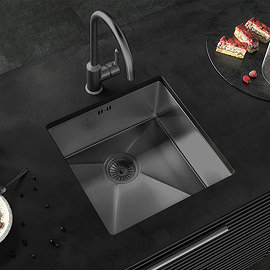 Bower 1.0 Bowl Brushed Gunmetal Undermount Stainless Steel Kitchen Sink + Waste