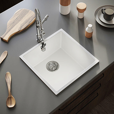 Venice 1.0 Bowl Gloss White Inset or Undermount Composite Kitchen Sink  Profile Large Image