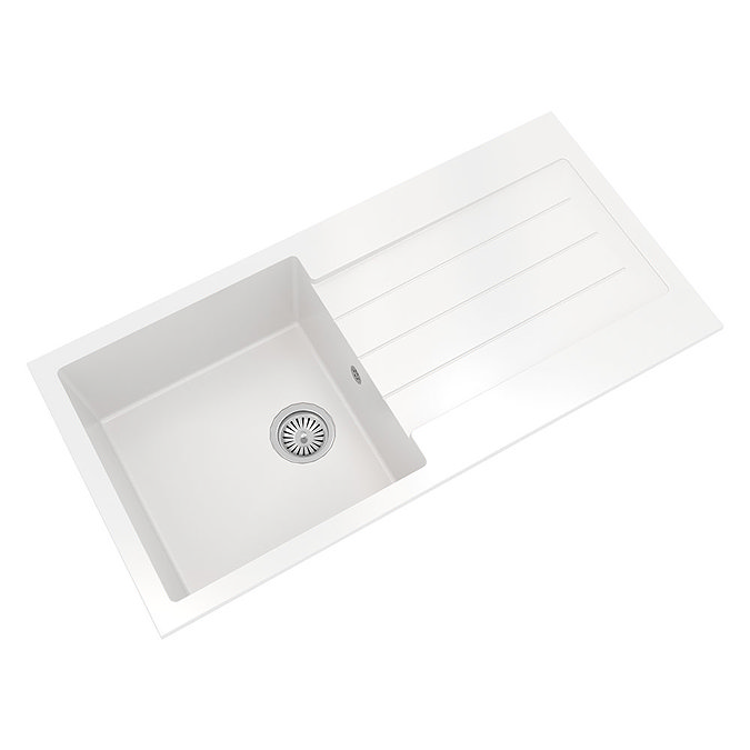 Venice 1.0 Bowl Matt White Composite Kitchen Sink + Chrome Waste  Feature Large Image