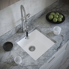 Venice 1.0 Bowl Matt White Inset or Undermount Composite Kitchen Sink Large Image