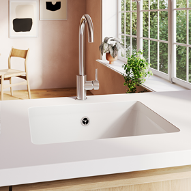 Bower 1.0 Bowl White Ceramic Undermount Kitchen Sink + Waste