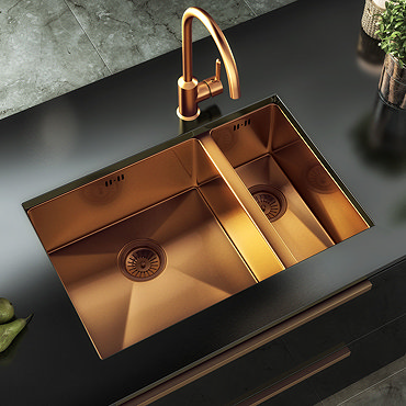 Venice 1.5 Bowl Brushed Copper Undermount Stainless Steel Kitchen Sink + Wastes