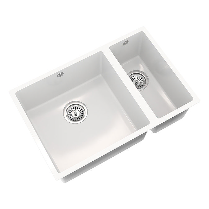Venice 1.5 Bowl Gloss White Composite Kitchen Sink + Chrome Wastes  Feature Large Image