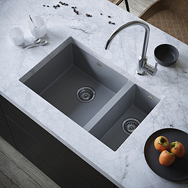 Venice 1.5 Bowl Matt Grey Inset or Undermount Composite Kitchen Sink Large Image