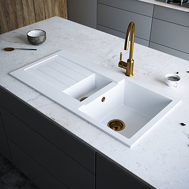 Bower 1.5 Bowl Matt White Composite Kitchen Sink + Chrome Wastes - VSNK102