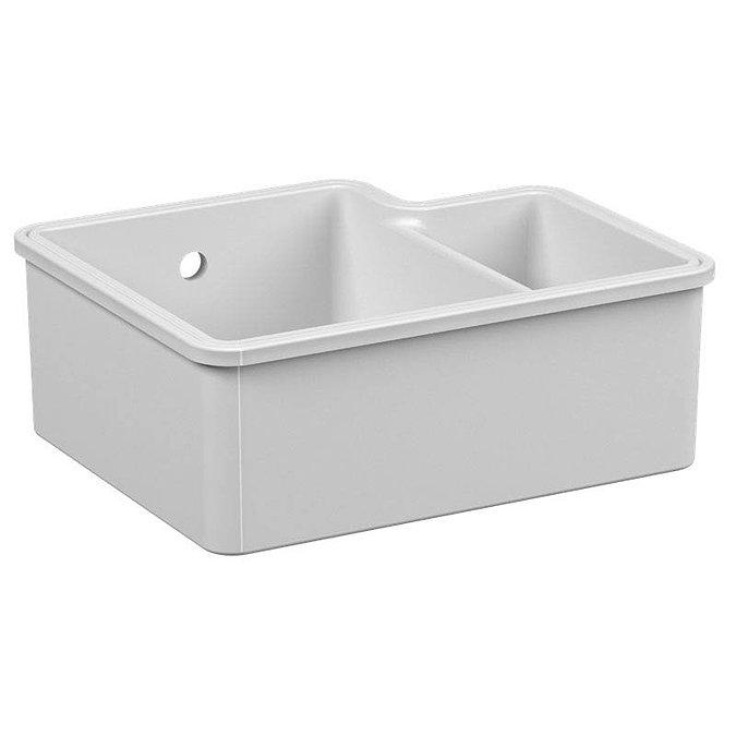 Bower 1.5 Bowl White Ceramic Undermount Kitchen Sink + Wastes