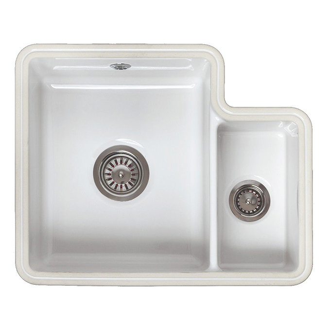 Bower 1.5 Bowl White Ceramic Undermount Kitchen Sink + Wastes