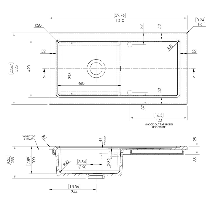 Bower 1010 x 525mm White Ceramic 1.0 Bowl Kitchen Sink with Smooth Drainboard