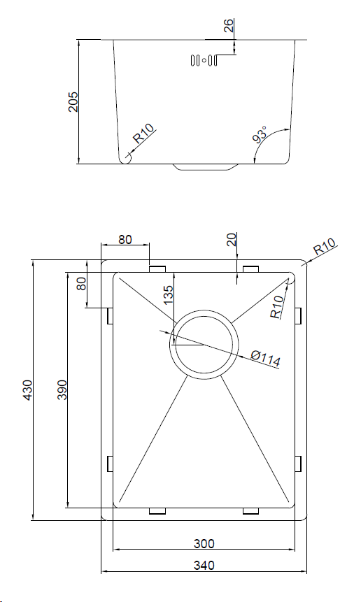 Bower 340 x 430 Brushed Stainless Steel 1.0 Bowl Undermount Kitchen Sink