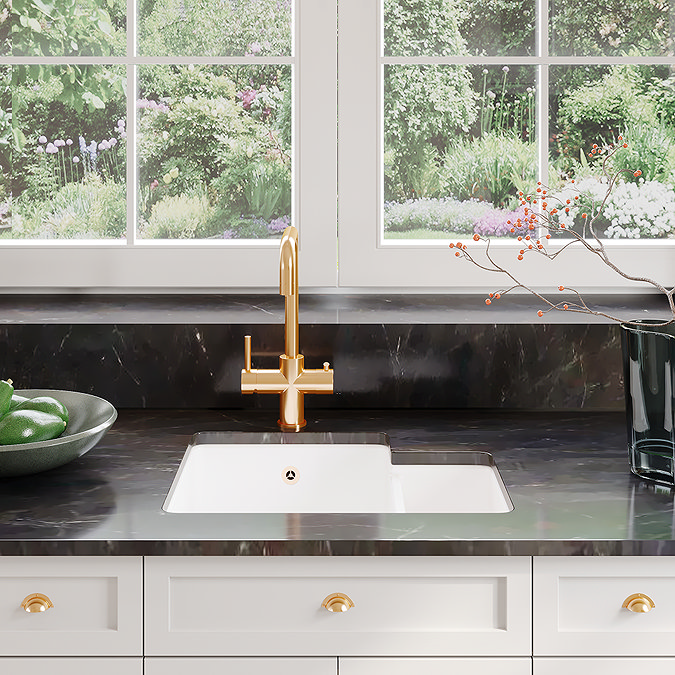Bower 549 x 441mm 1.5 Bowl White Ceramic Undermount Kitchen Sink LH