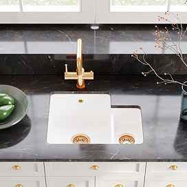 Bower 549 x 441mm 1.5 Bowl White Ceramic Undermount Kitchen Sink LH