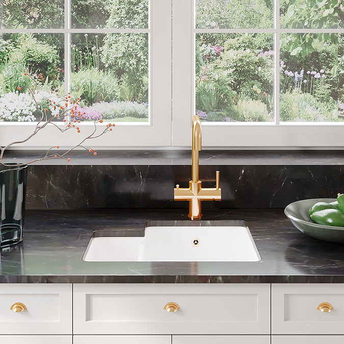 Bower 549 x 441mm 1.5 Bowl White Ceramic Undermount Kitchen Sink RH