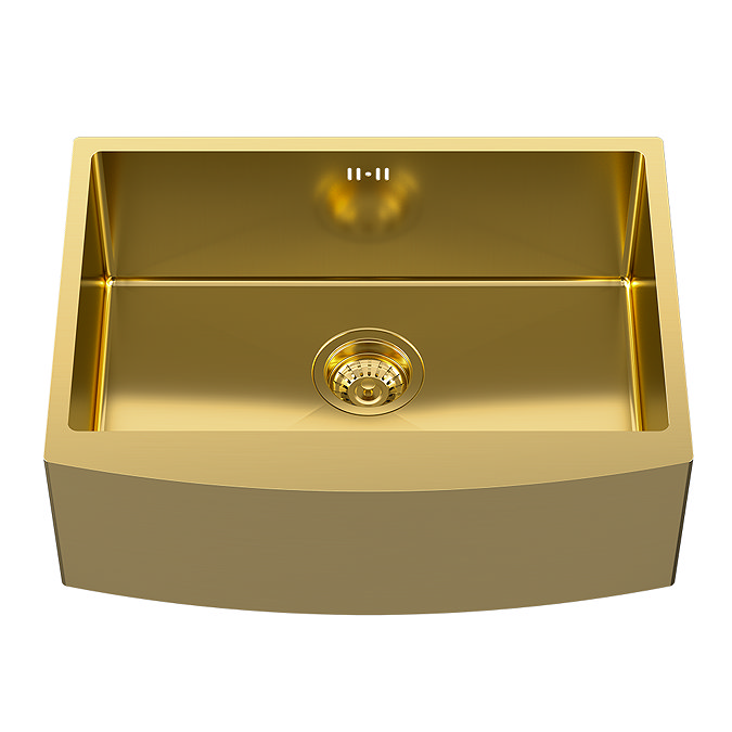 Bower 600 x 450 Brushed Brass Curved Stainless Steel Belfast Kitchen Sink + Waste