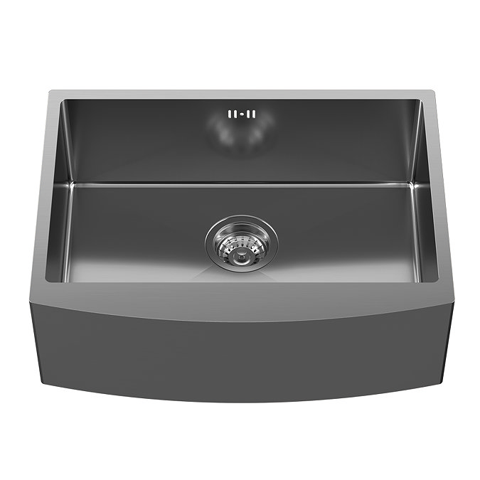 Bower 600 x 450 Brushed Gunmetal Curved Stainless Steel Belfast Kitchen Sink + Waste