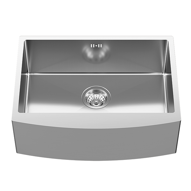 Bower 600 x 450 Brushed Stainless Steel Curved Belfast Kitchen Sink + Waste