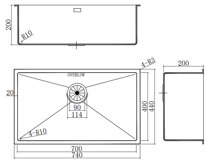 Bower 740 x 440mm Stainless Steel 1.0 Bowl Undermount Kitchen Sink