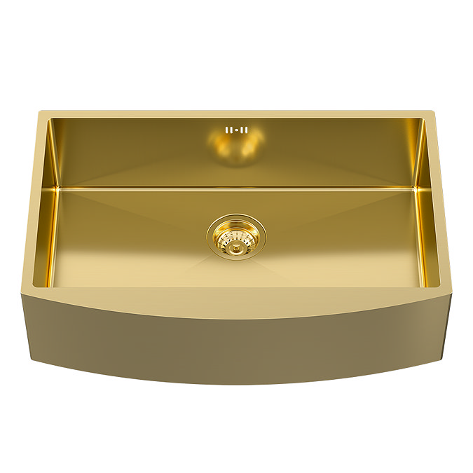 Bower 760 x 500 Brushed Brass Curved Stainless Steel Belfast Kitchen Sink + Waste