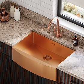 Bower 760 x 500 Brushed Copper Curved Stainless Steel Belfast Kitchen Sink + Waste