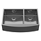 Bower 760 x 500 Brushed Gunmetal Curved Double Bowl Stainless Steel Belfast Kitchen Sink + Wastes