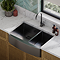 Bower 760 x 500 Brushed Gunmetal Curved Double Bowl Stainless Steel Belfast Kitchen Sink + Wastes