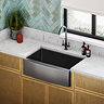 Bower 760 x 500 Brushed Gunmetal Curved Stainless Steel Belfast Kitchen Sink + Waste