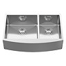 Bower 760 x 500 Brushed Stainless Steel Curved Double Bowl Belfast Kitchen Sink + Wastes