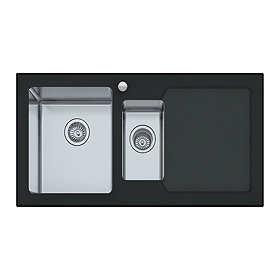 Bower Black Glass 1000 x 500mm Stainless Steel 1.5 Bowl Kitchen Sink RH