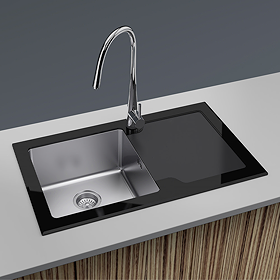Bower Black Glass 860 x 500mm Stainless Steel 1.0 Bowl Kitchen Sink