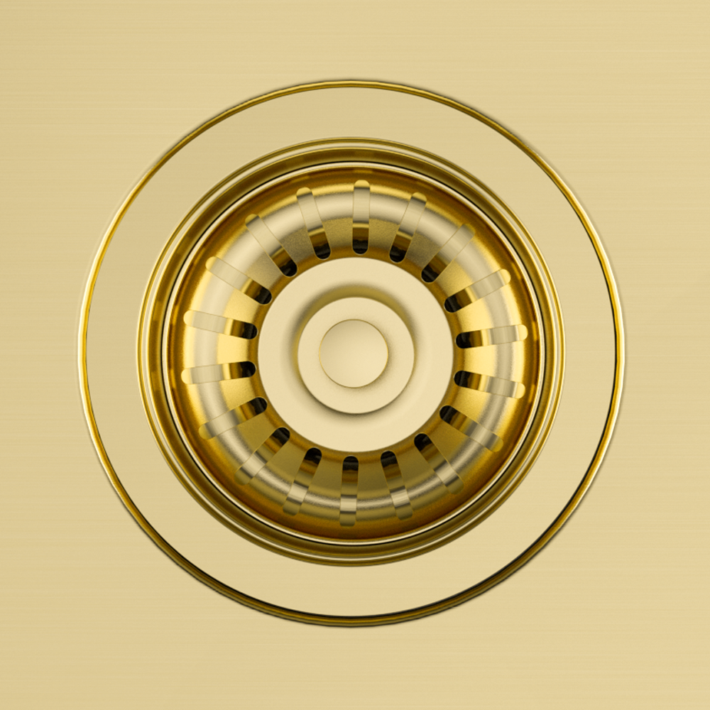 Bower Stainless Steel Basket Strainer Kitchen Sink Waste No Overflow Brushed Brass