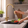 Bower Brushed Brass Single Lever Kitchen Tap with Pull Out Spray